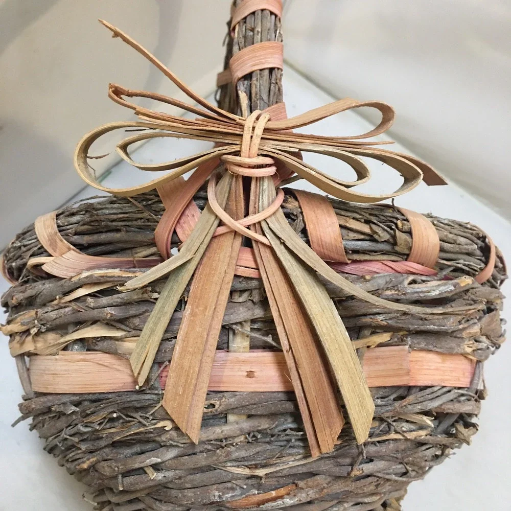 Grapevine Basket Home Decor Small Brown Rustic Woven Bow Accent Cottagecore